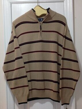 T.Harris London Men's Tan Striped Half-Zip Sweater Size XXL